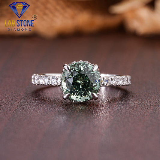 Green Round & Round Cut Diamond Engagement Ring 2.91 TDW