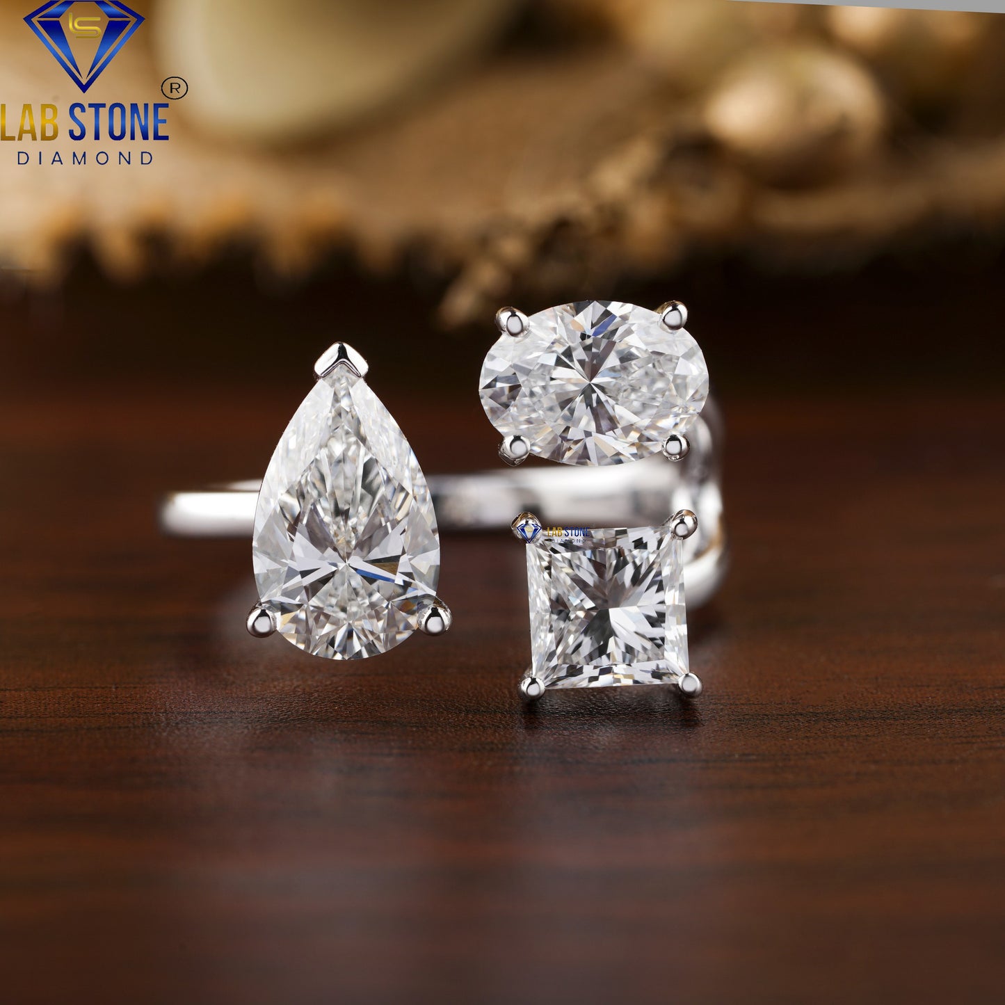 3.50 TDW Pear, Oval & Princess Cut Women’s Three Stone Diamond Ring