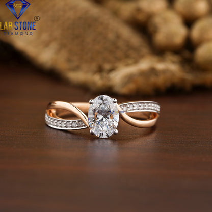 0.85 TDW Oval & Round Cut Women's Diamond Engagement Ring