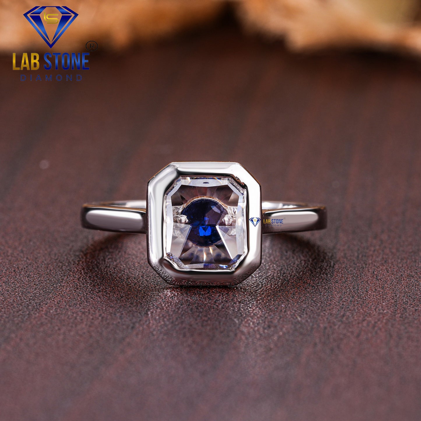 0.60 TDW Emerald Rose Cut & Blue Round Cut Gemstone Women’s Engagement Ring