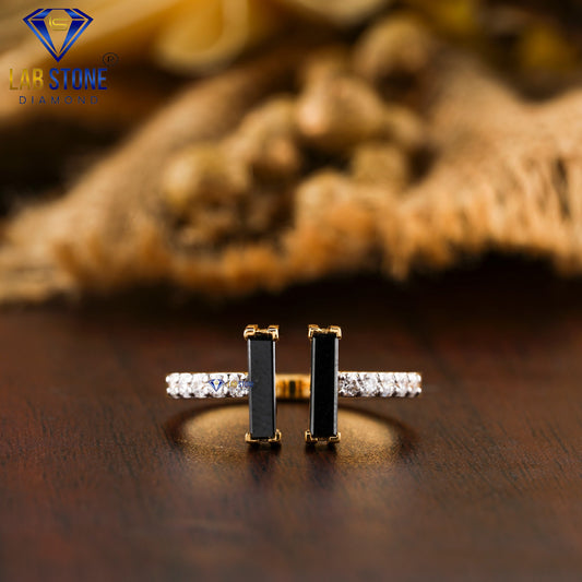 0.57 TDW Fancy Black Baguette Gemstone & Round Cut Diamond Women’s Engagement Ring