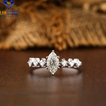 0.77 TDW Marquise & Carré Cut Diamond Women’s Engagement Ring