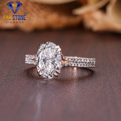 2.47 TDW Oval and Round Cut Diamond Engagement Ring