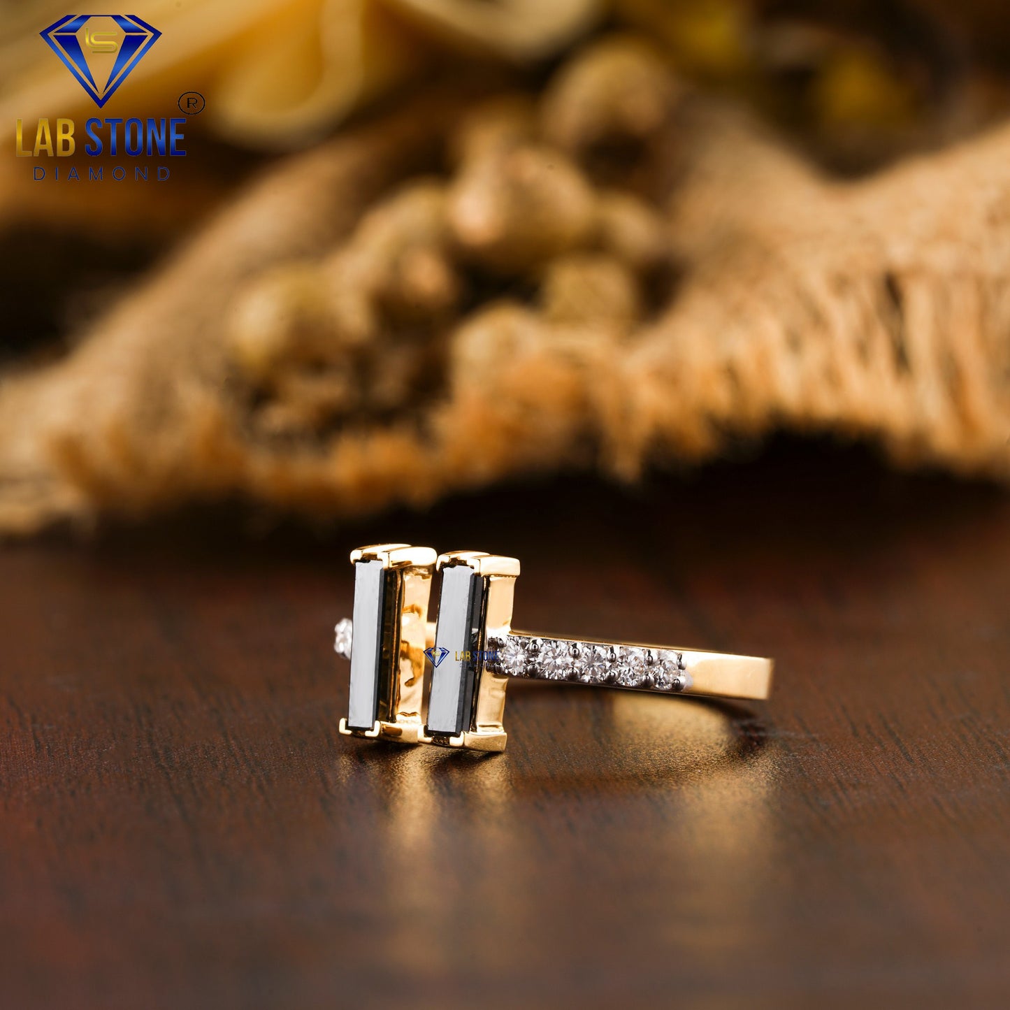 0.57 TDW Fancy Black Baguette Gemstone & Round Cut Diamond Women’s Engagement Ring