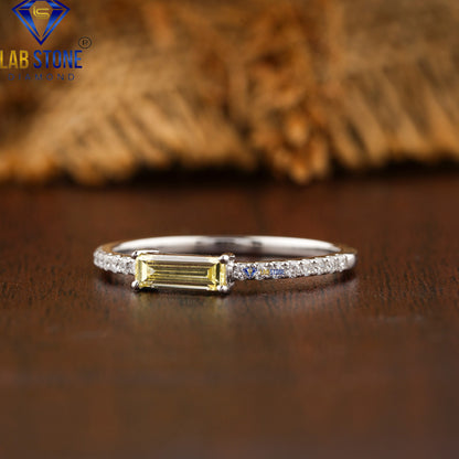 0.74 TDW Fancy Yellow Baguette & Round Cut Diamond Women’s Engagement Ring