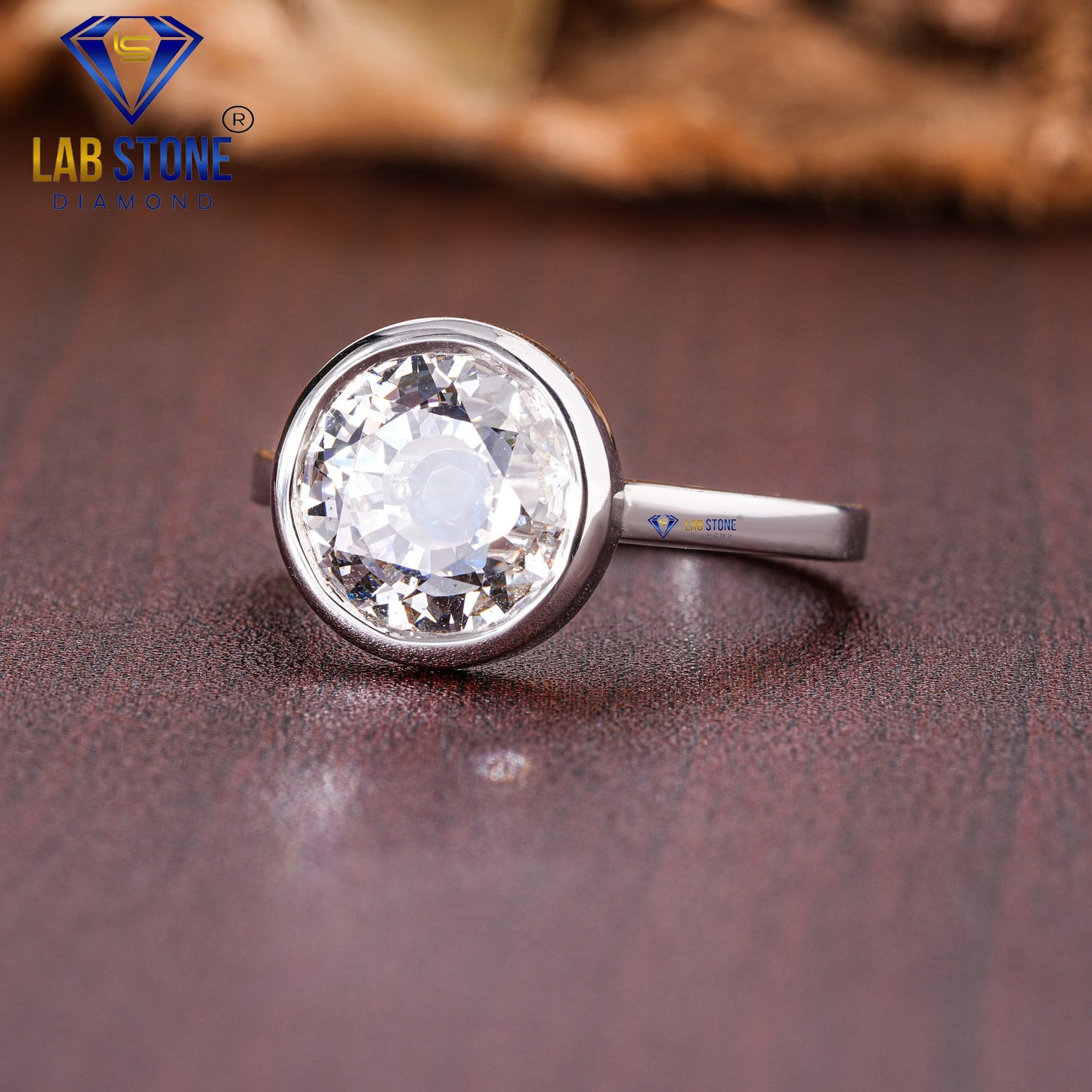 2.30 TDW Round Cut Diamond & Blue Round Gemstone Women’s Engagement Ring