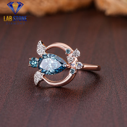 1.26 TDW Round, F. Blue Round & F. Blue Pear Cut Diamond Women’s Engagement Diamond Ring