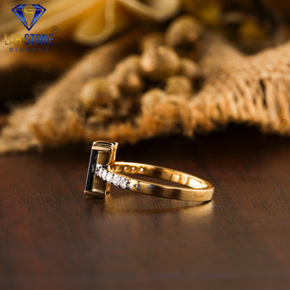 0.57 TDW Fancy Black Baguette Gemstone & Round Cut Diamond Women’s Engagement Ring