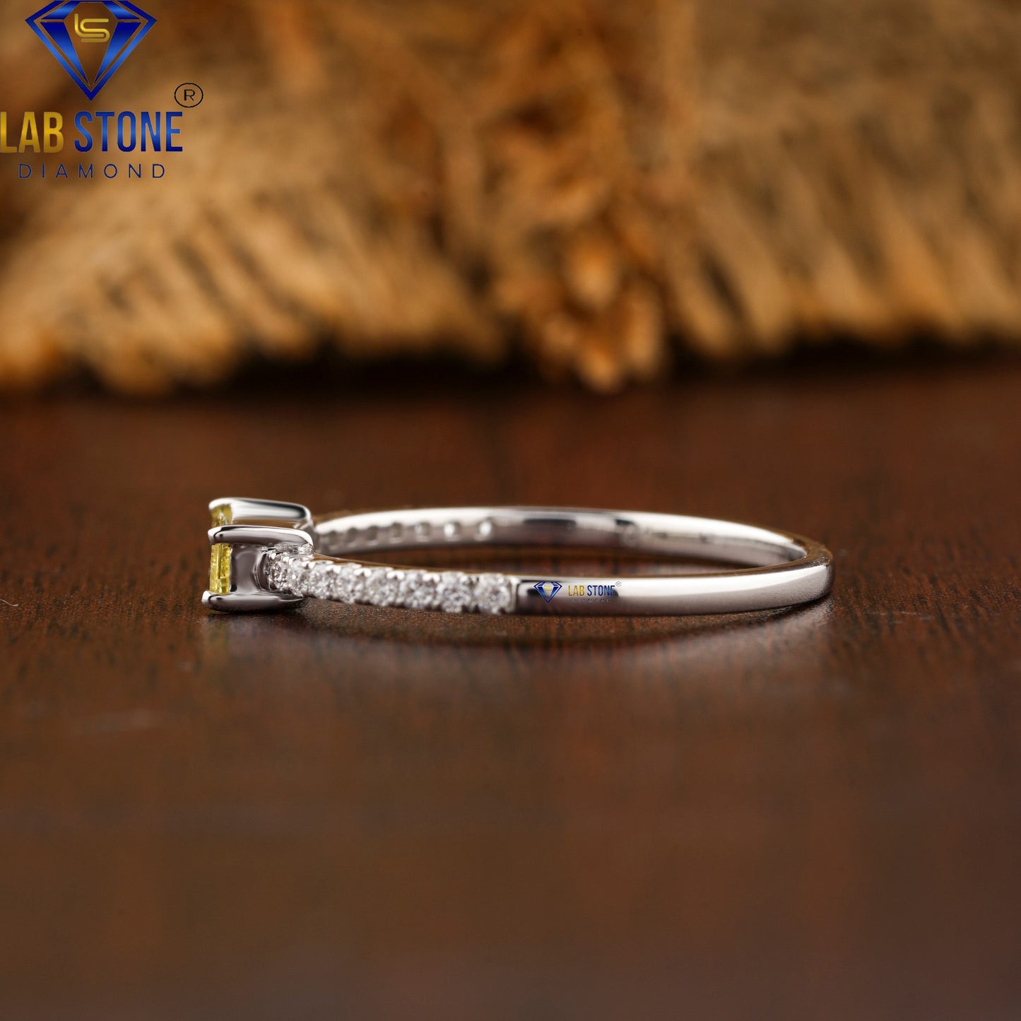 0.74 TDW Fancy Yellow Baguette & Round Cut Diamond Women’s Engagement Ring