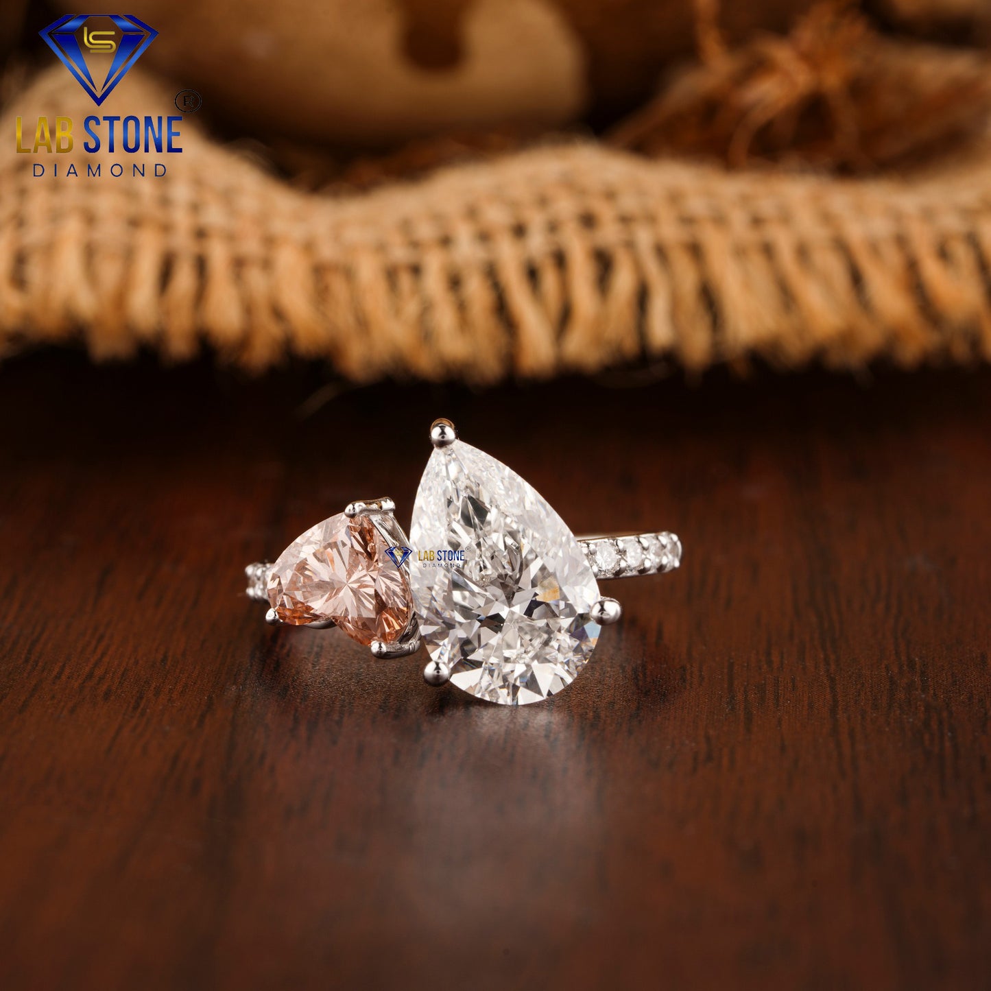 3.36 TDW Fancy Pink Heart, Pear & Round Cut Women’s Engagement Diamond Ring