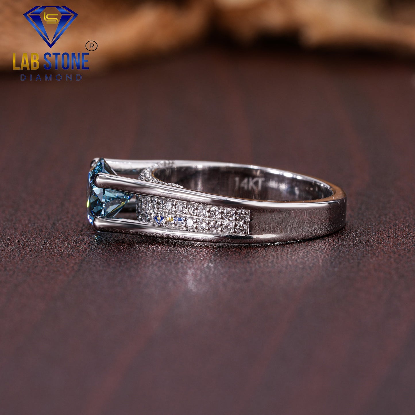 1.72 TDW F. Blue Oval & Round Cut Women’s Engagement Diamond Ring