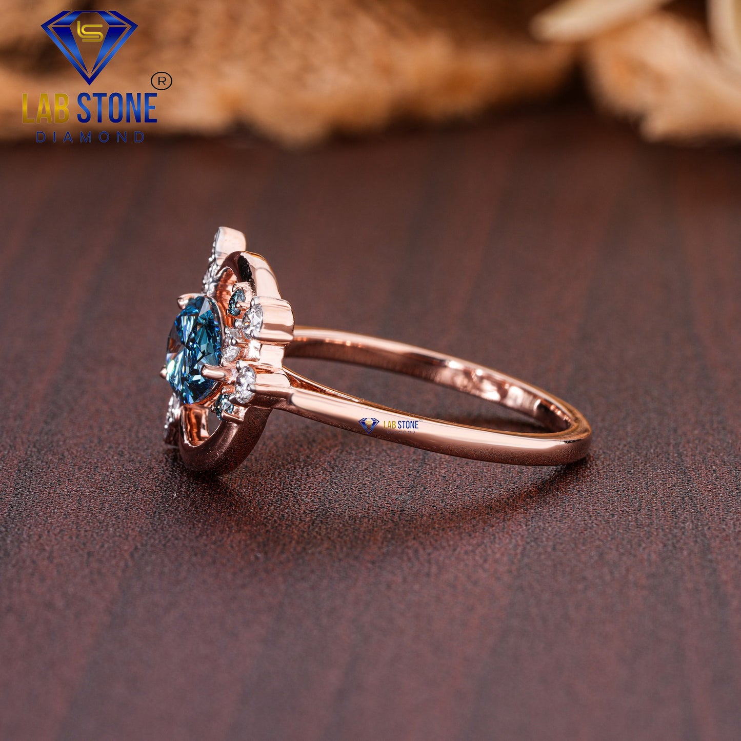 1.26 TDW Round, F. Blue Round & F. Blue Pear Cut Diamond Women’s Engagement Diamond Ring