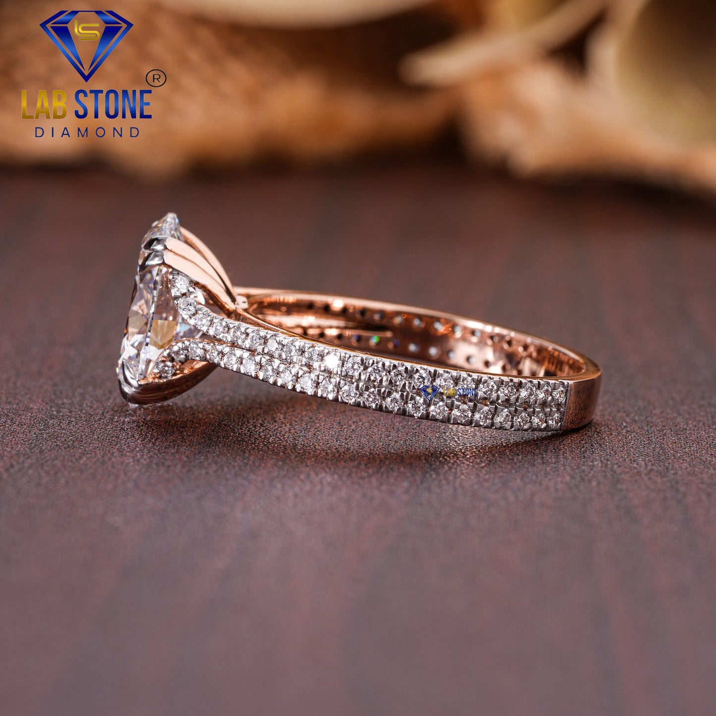 2.47 TDW Oval and Round Cut Diamond Engagement Ring