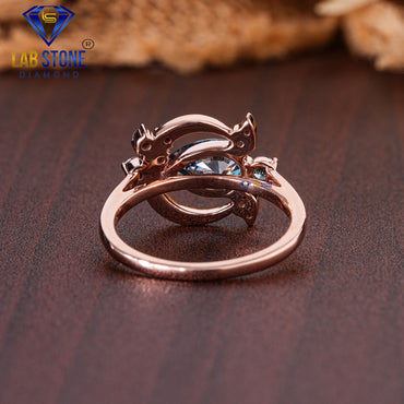 1.26 TDW Round, F. Blue Round & F. Blue Pear Cut Diamond Women’s Engagement Diamond Ring