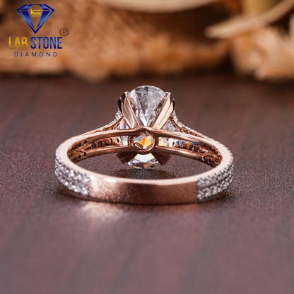 2.47 TDW Oval and Round Cut Diamond Engagement Ring