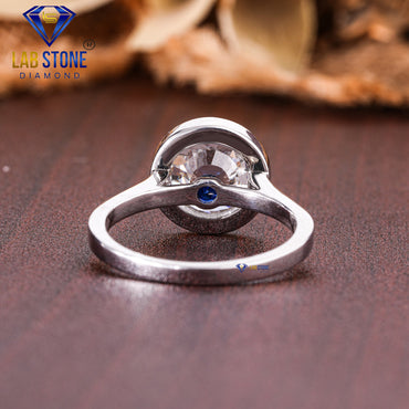 2.30 TDW Round Cut Diamond & Blue Round Gemstone Women’s Engagement Ring
