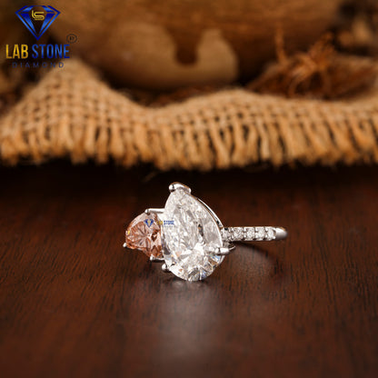 3.36 TDW Fancy Pink Heart, Pear & Round Cut Women’s Engagement Diamond Ring