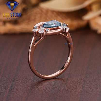 1.26 TDW Round, F. Blue Round & F. Blue Pear Cut Diamond Women’s Engagement Diamond Ring