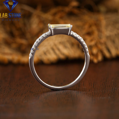 0.74 TDW Fancy Yellow Baguette & Round Cut Diamond Women’s Engagement Ring