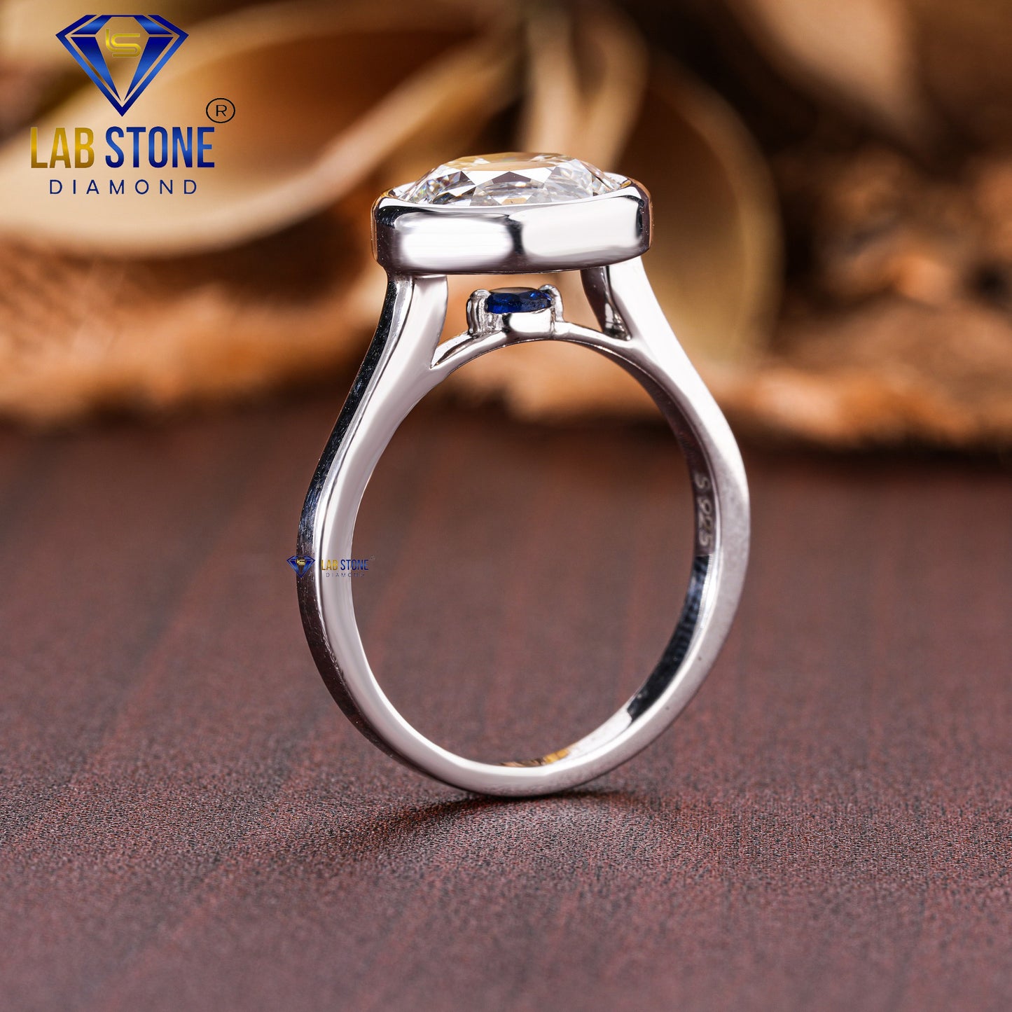 2.30 TDW Round Cut Diamond & Blue Round Gemstone Women’s Engagement Ring