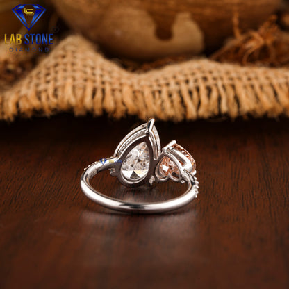 3.36 TDW Fancy Pink Heart, Pear & Round Cut Women’s Engagement Diamond Ring