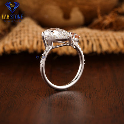 3.36 TDW Fancy Pink Heart, Pear & Round Cut Women’s Engagement Diamond Ring