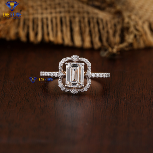 1.75 TDW Emerald and Round Cut Diamond Engagement Ring