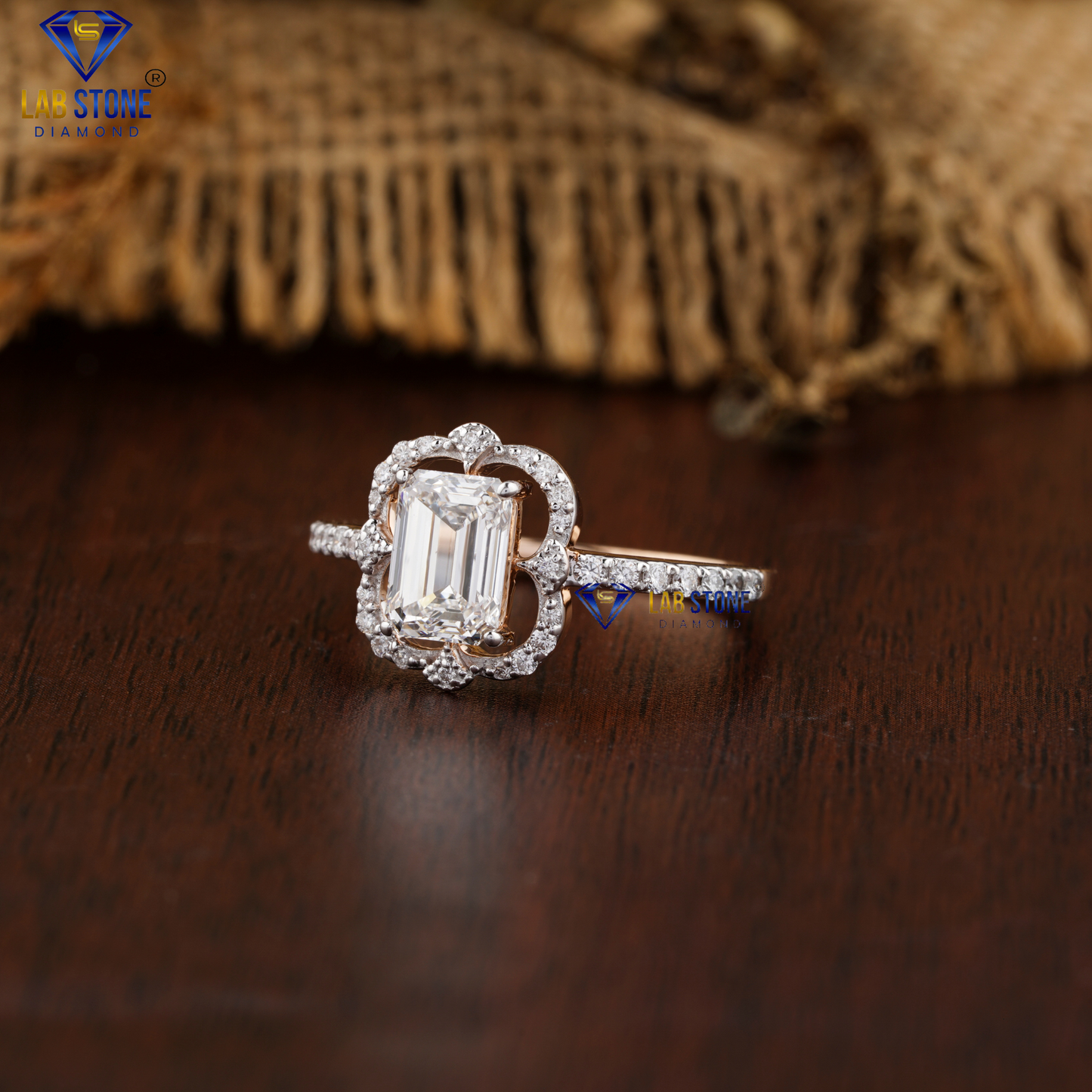 1.75 TDW Emerald and Round Cut Diamond Engagement Ring
