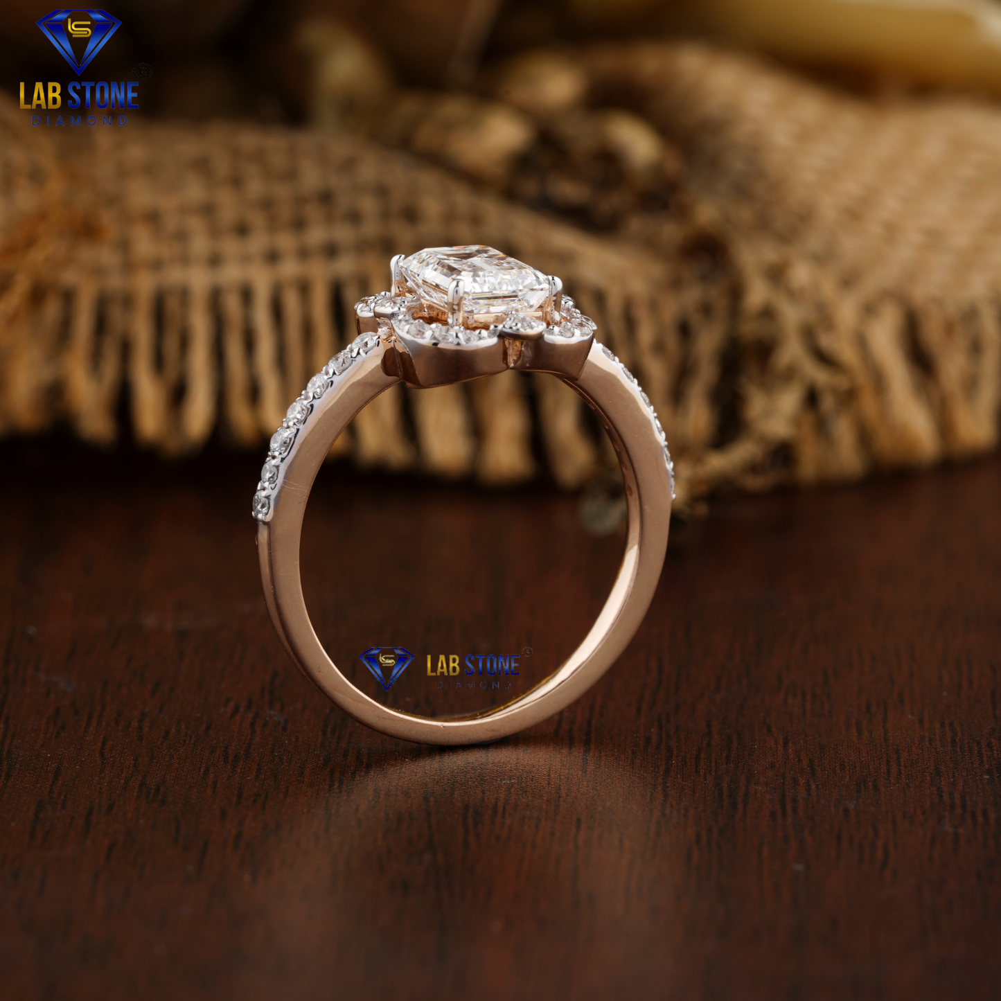 1.75 TDW Emerald and Round Cut Diamond Engagement Ring