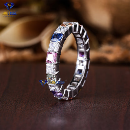 3.96 TDW Princess Cut Diamond & Gemstone Women's Eternity Band