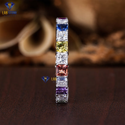 3.96 TDW Princess Cut Diamond & Gemstone Women's Eternity Band