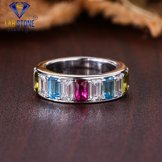 6.00 TDW Color Emerald Gemstone & Emerald Diamond Women’s Eternity Band