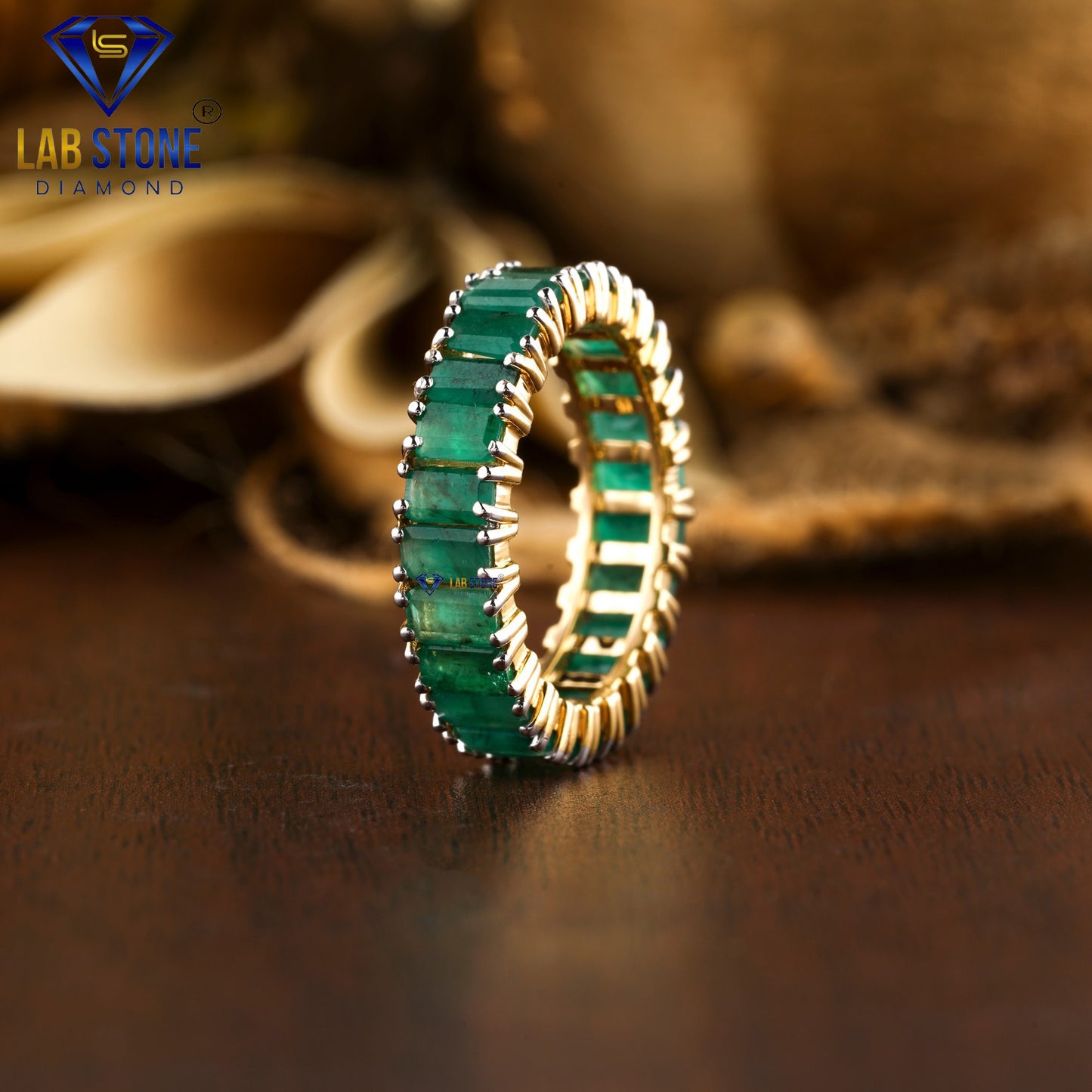 5.00 TDW Fancy Green Emerald Cut Gemstone Women’s Eternity Band