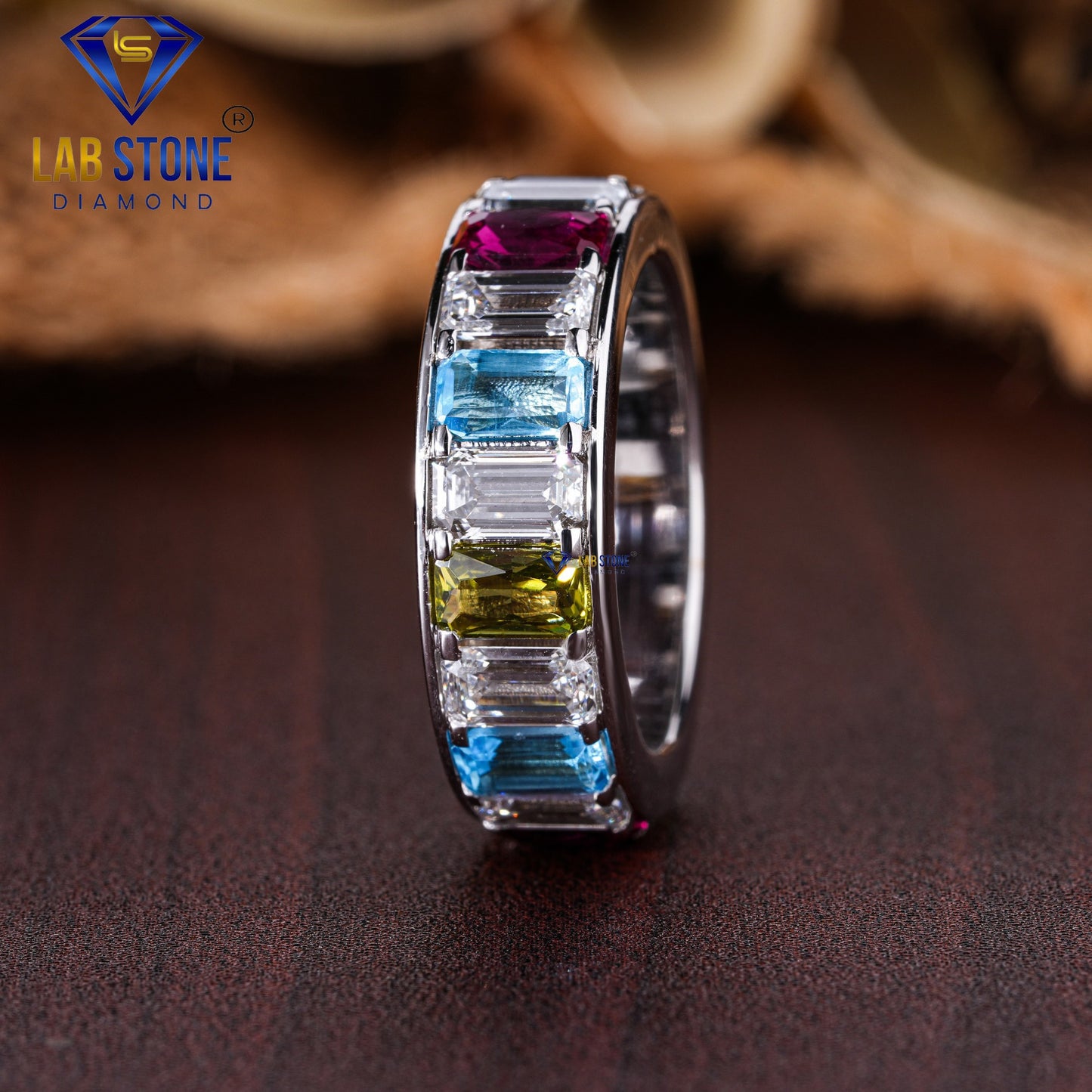 6.00 TDW Color Emerald Gemstone & Emerald Diamond Women’s Eternity Band