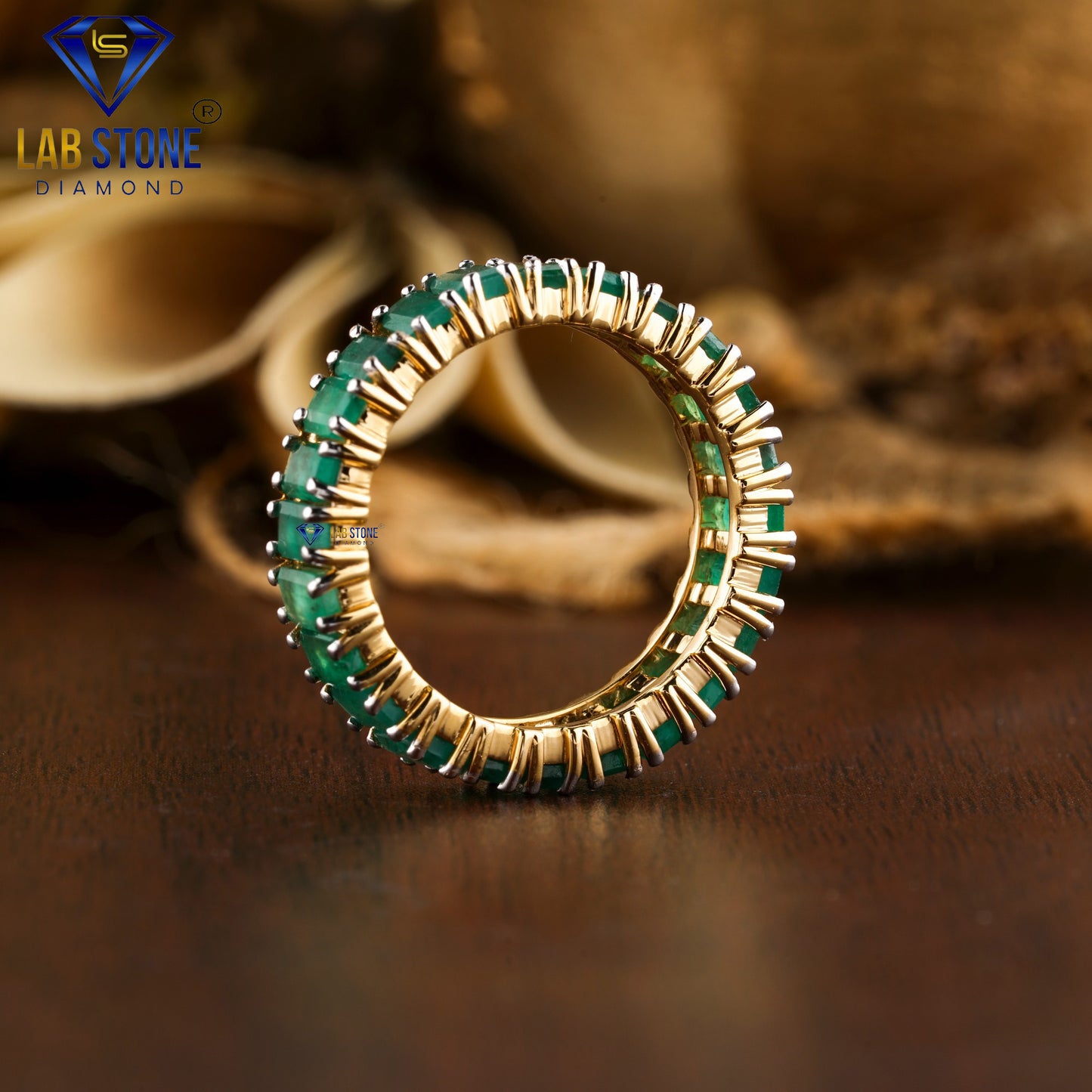 5.00 TDW Fancy Green Emerald Cut Gemstone Women’s Eternity Band