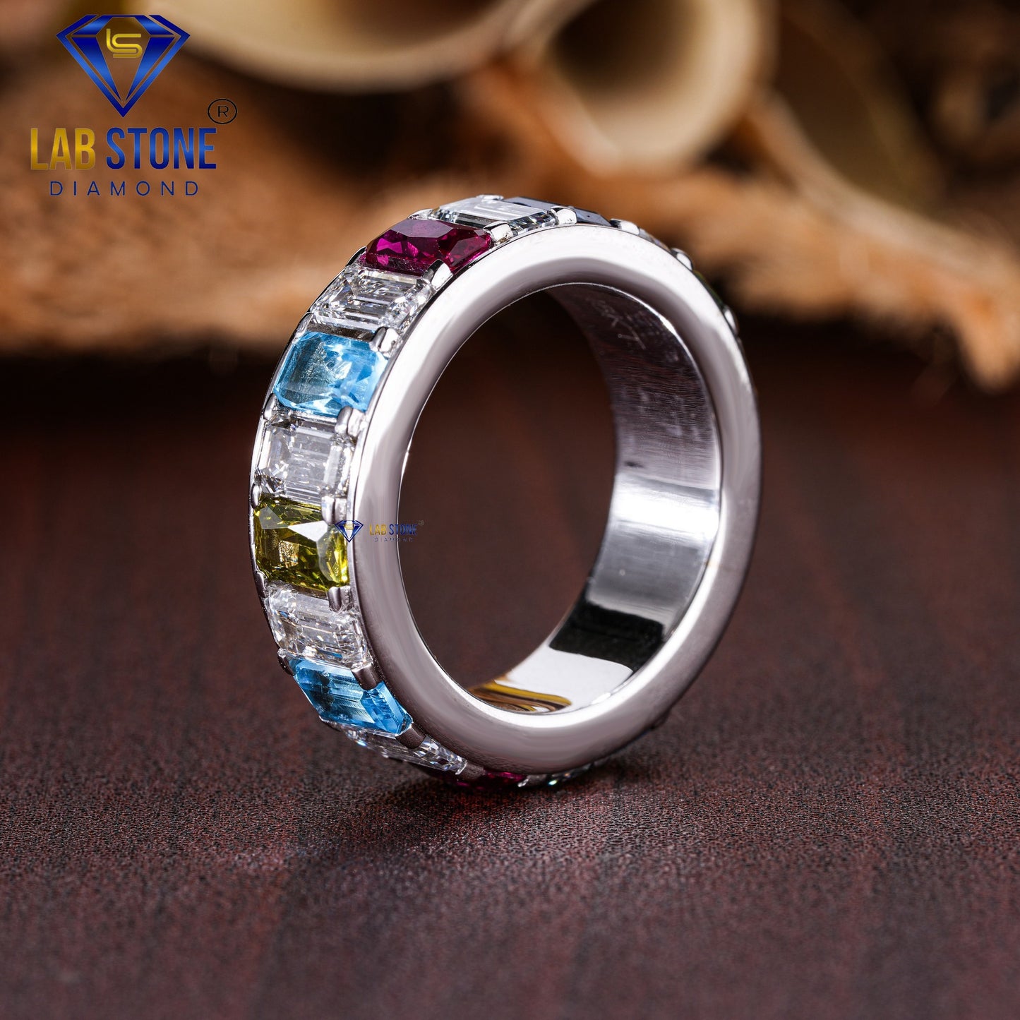 6.00 TDW Color Emerald Gemstone & Emerald Diamond Women’s Eternity Band