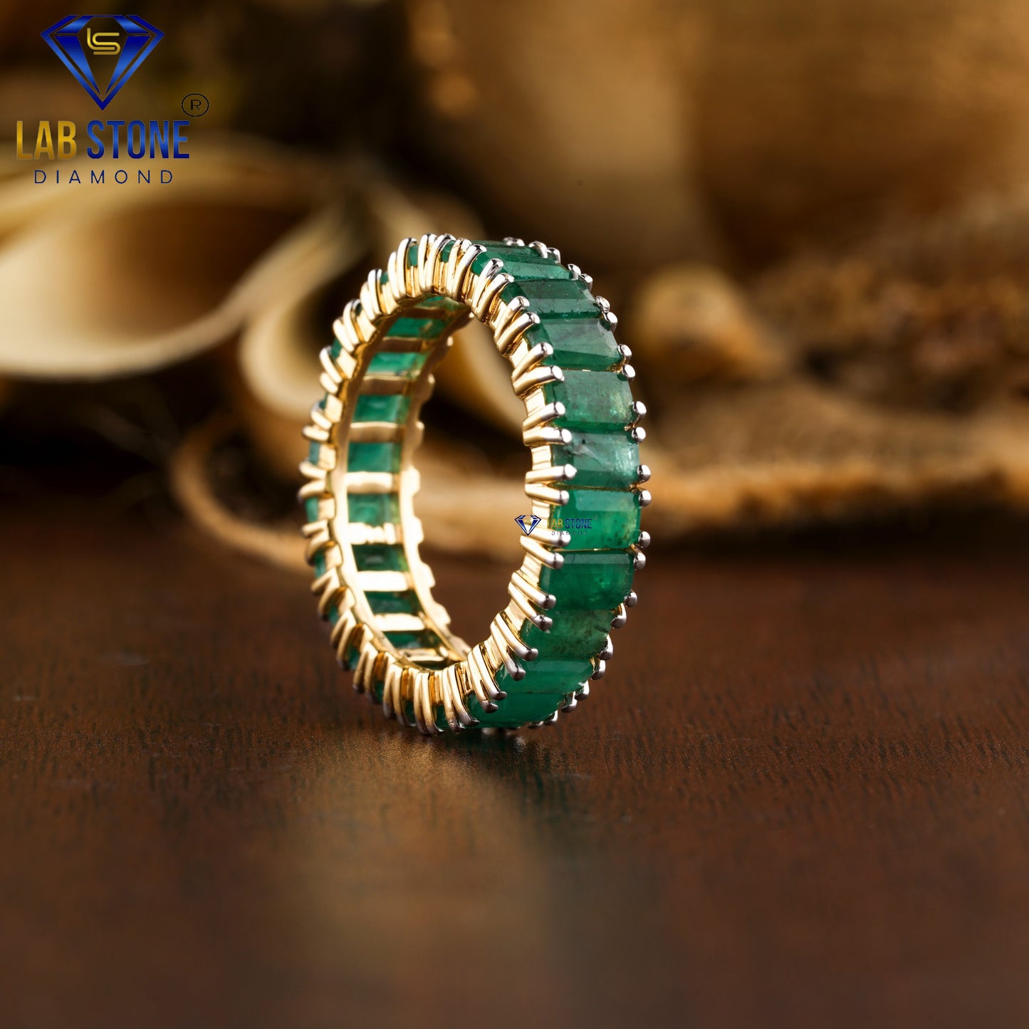 5.00 TDW Fancy Green Emerald Cut Gemstone Women’s Eternity Band