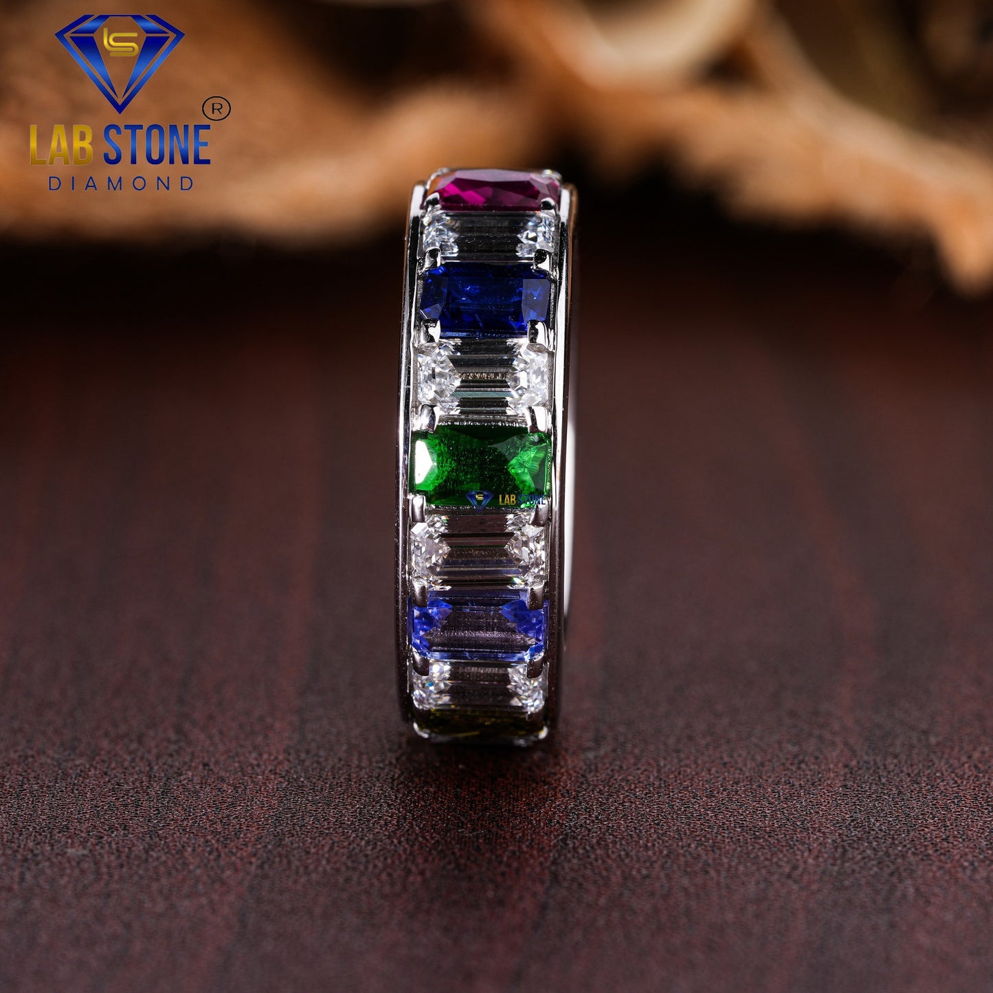 6.00 TDW Color Emerald Gemstone & Emerald Diamond Women’s Eternity Band