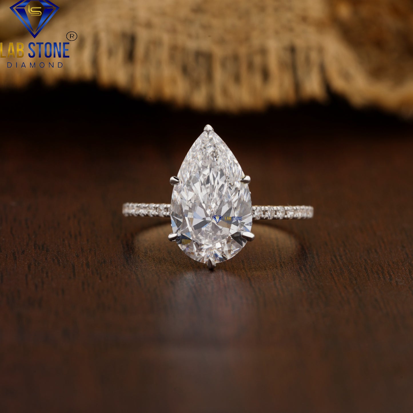 3.66 TDW Pear & Round Cut Women’s Hidden Halo Diamond Ring