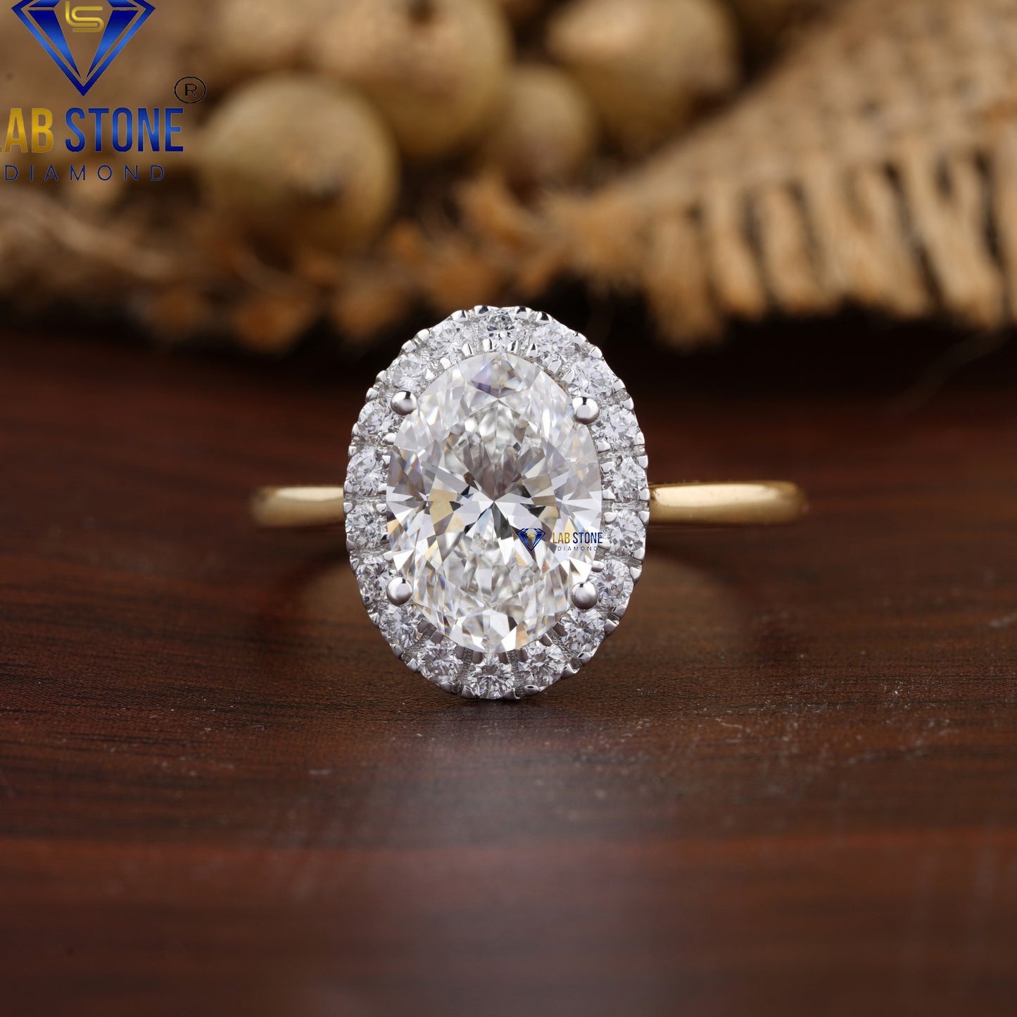 1.84 TDW Oval and Round Diamond Halo Ring for Women