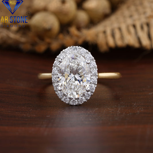 1.84 TDW Oval and Round Diamond Halo Ring for Women