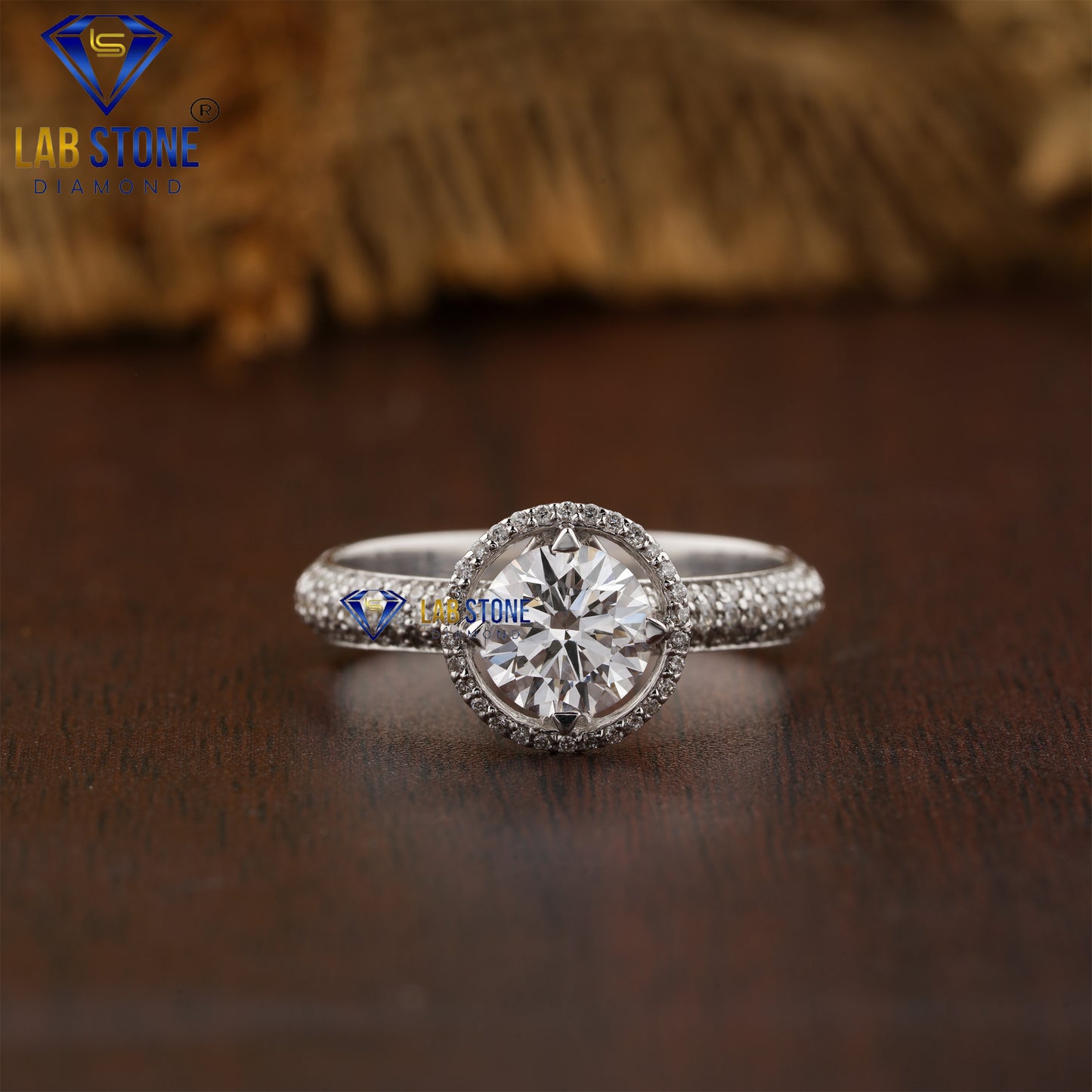 1.42 TDW Round Cut Diamond Women’s Halo Ring