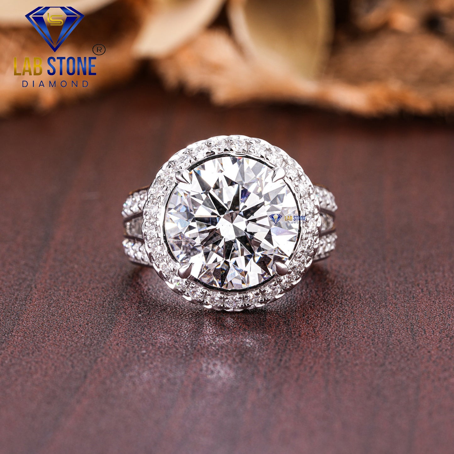 7.04 TDW Round Cut Diamond Women's halo Split Band Ring