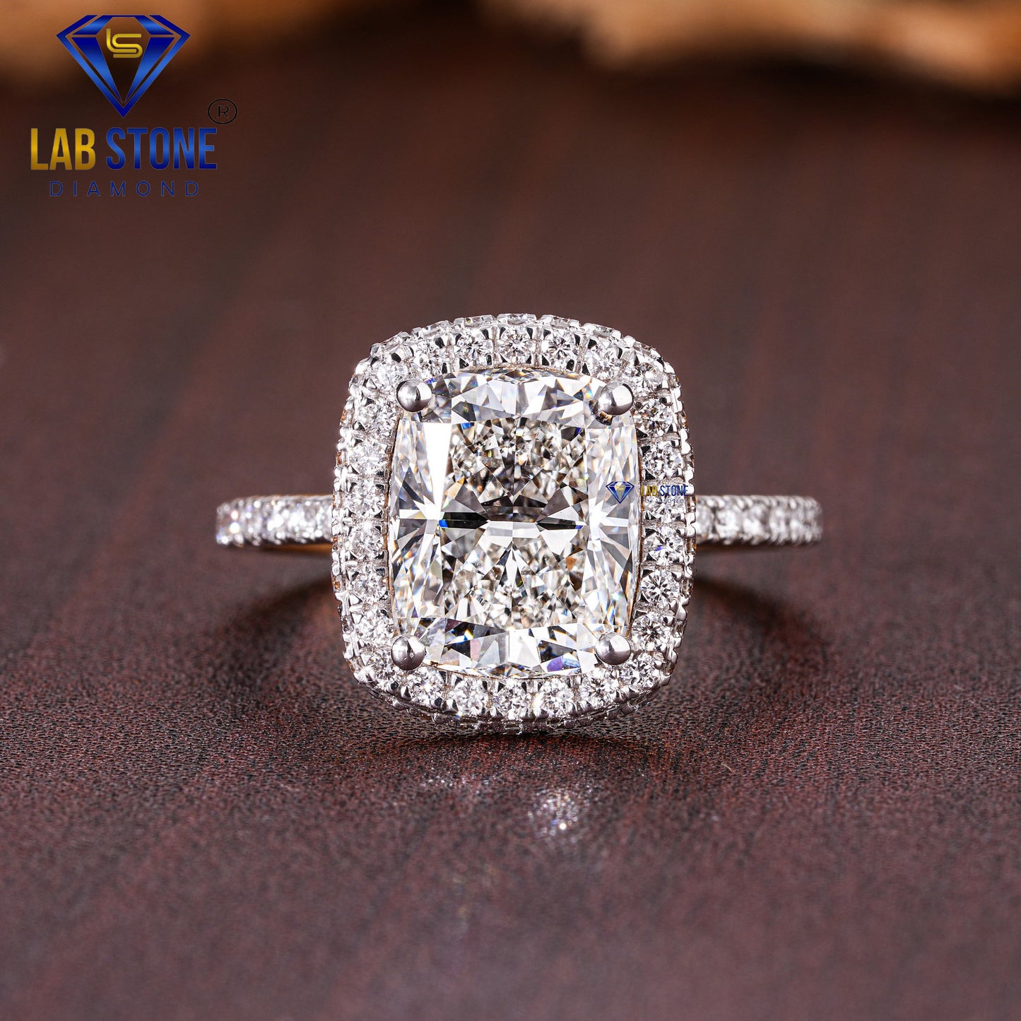 4.63 TDW Cushion & Round Cut Women’s Halo Diamond Ring