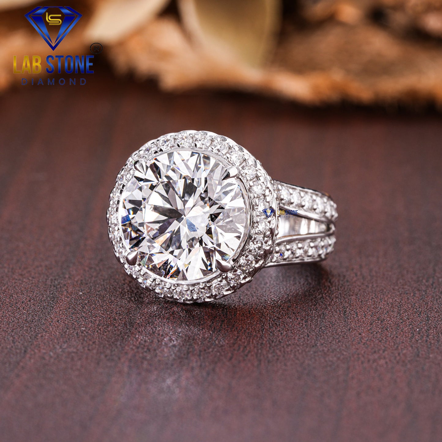 7.04 TDW Round Cut Diamond Women's halo Split Band Ring