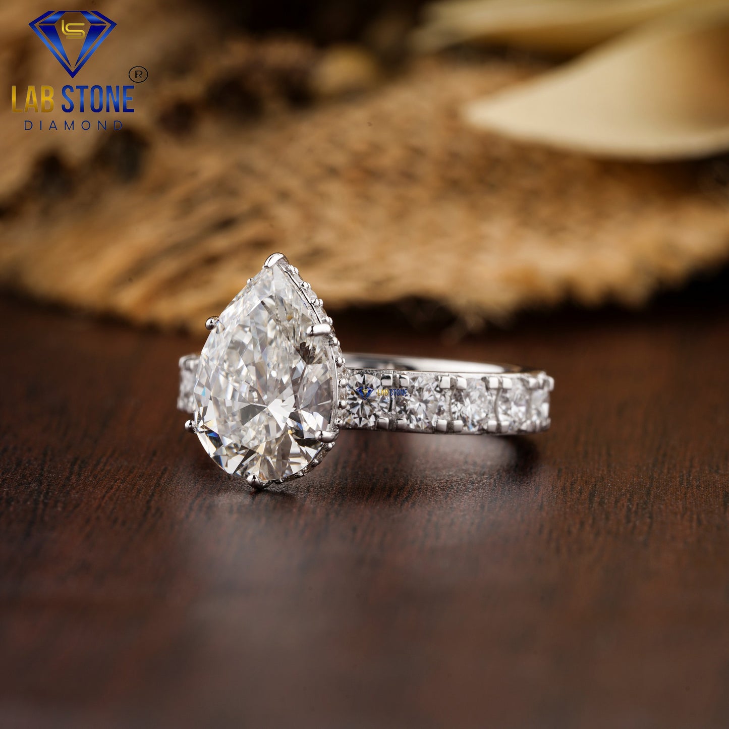 4.08 TDW Pear & Round Cut Women's Diamond Hidden Halo Engagement Ring