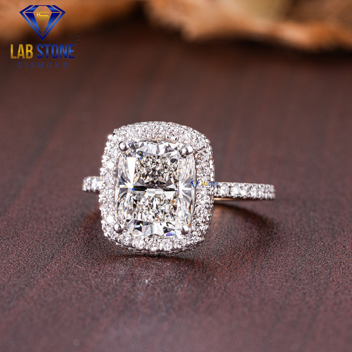 4.63 TDW Cushion & Round Cut Women’s Halo Diamond Ring