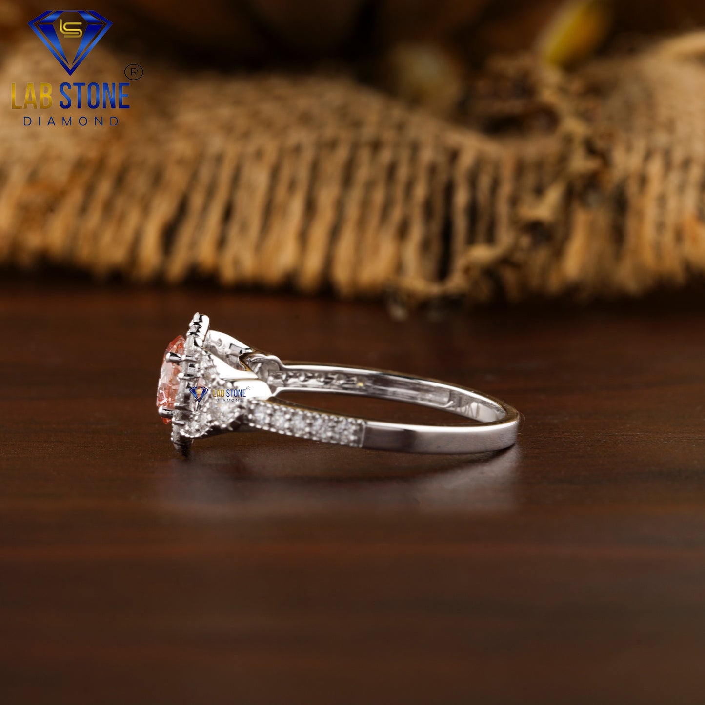 1.26 TDW Fancy Pink Round Cut Women’s Halo Diamond Ring