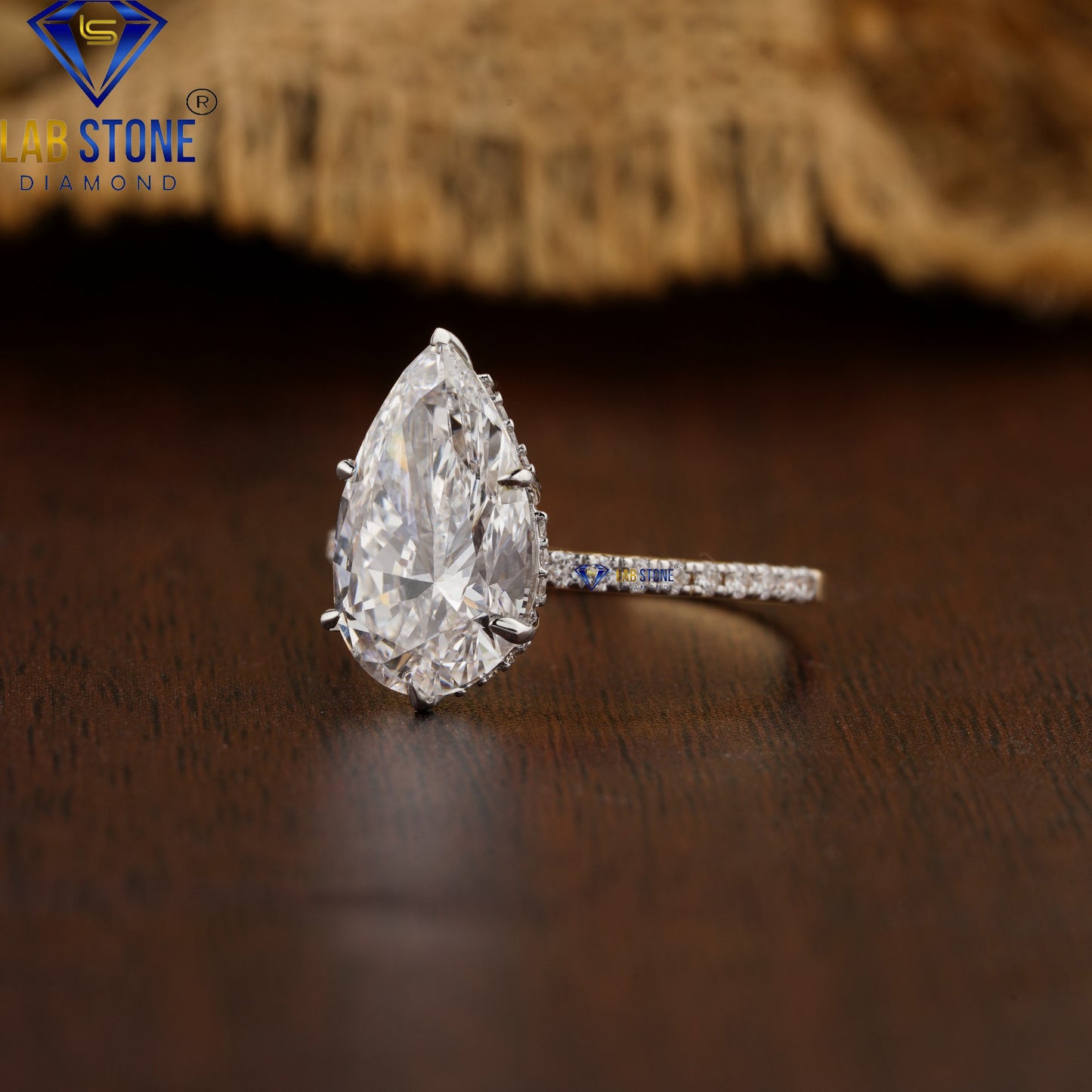 3.66 TDW Pear & Round Cut Women’s Hidden Halo Diamond Ring