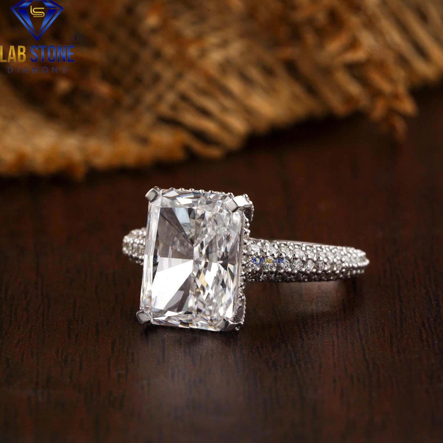 6.23 TDW Radiant and Round Diamond Hidden Halo Ring for Women